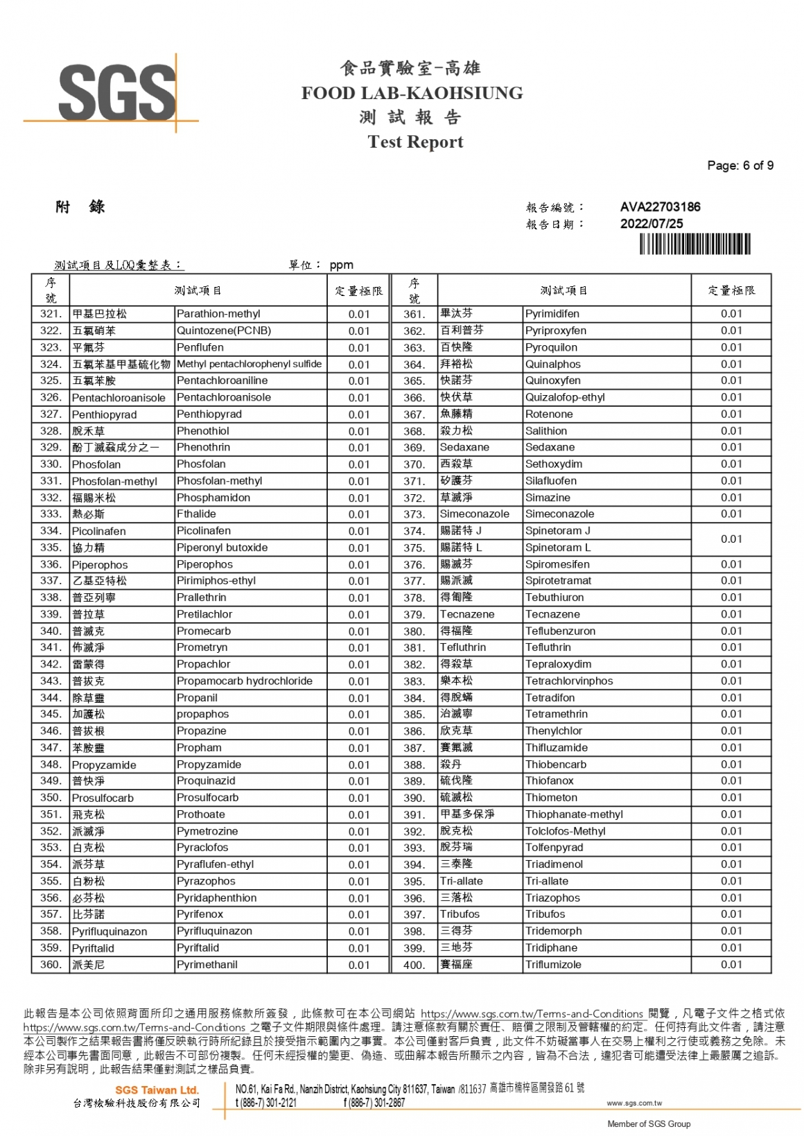 20220714-牧大畜牧場第三分場(紅蛋)-(禽畜農藥殘留407項)-SGS_page-0006