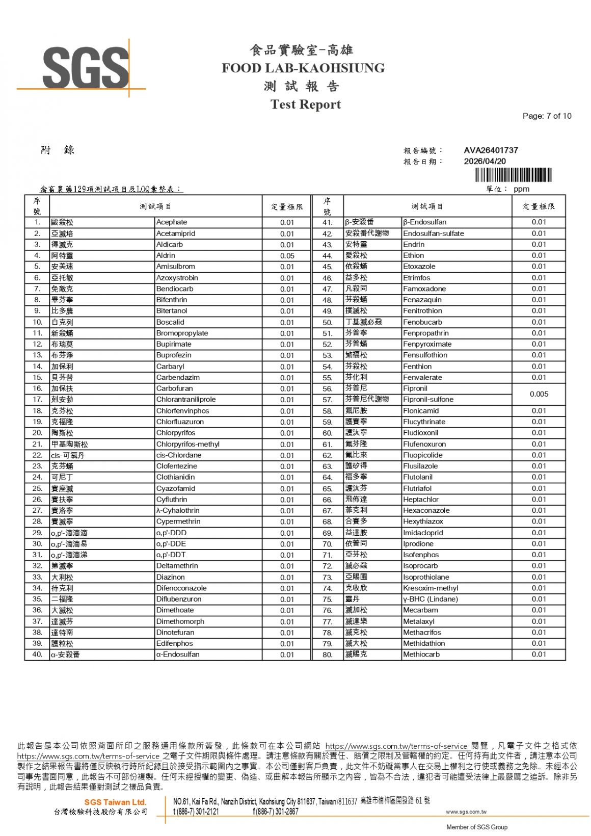 20260408-瑞冠畜牧場-(白蛋)-(生菌數+沙門+抗生素+48項+離子型+抗原蟲+重金屬鉛銅+129項)-SGS_page-0007