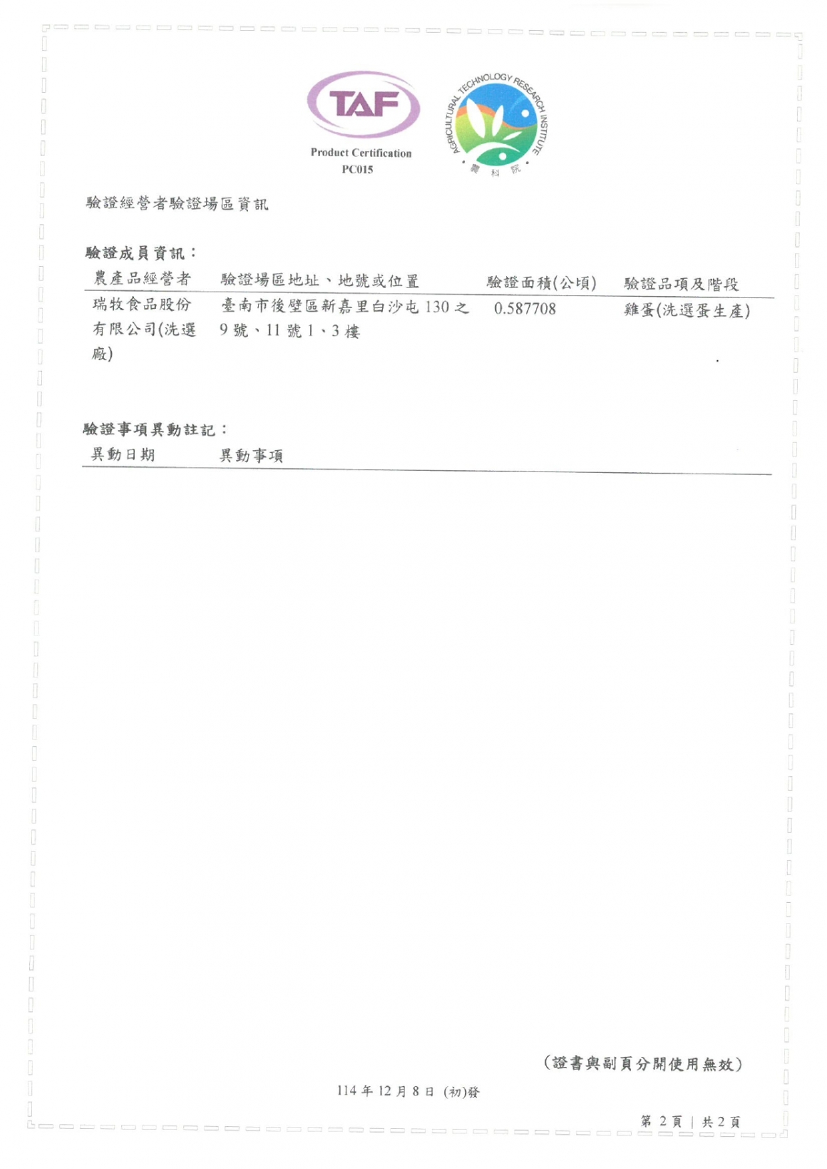 財團法人農業科技研究院-瑞牧食品股份有限公司產銷履歷驗證證書~117.12.07_page-0002